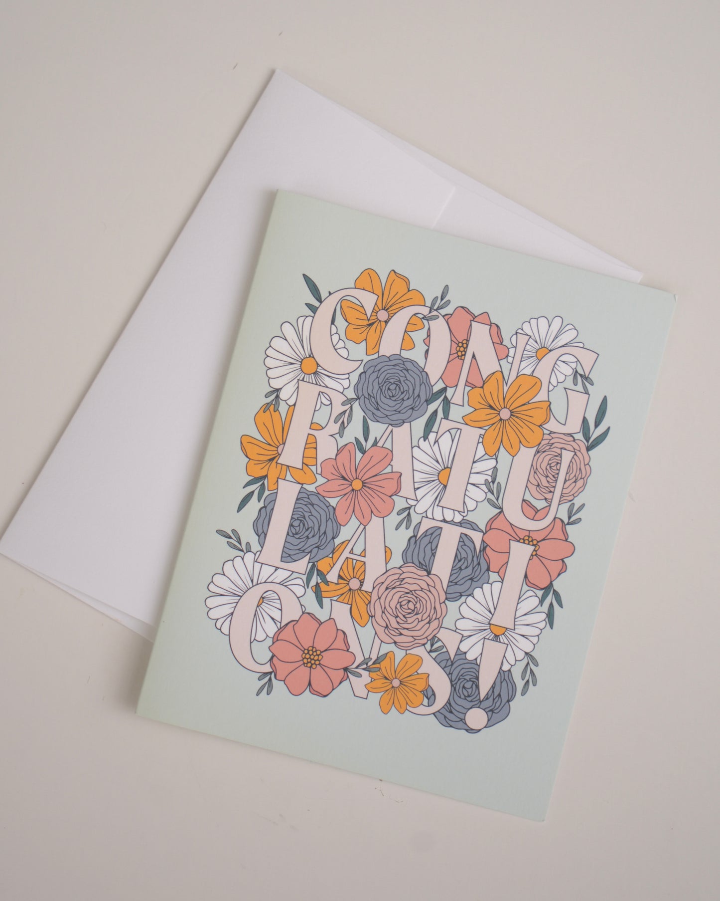 Mint Floral Congratulations Greeting Card