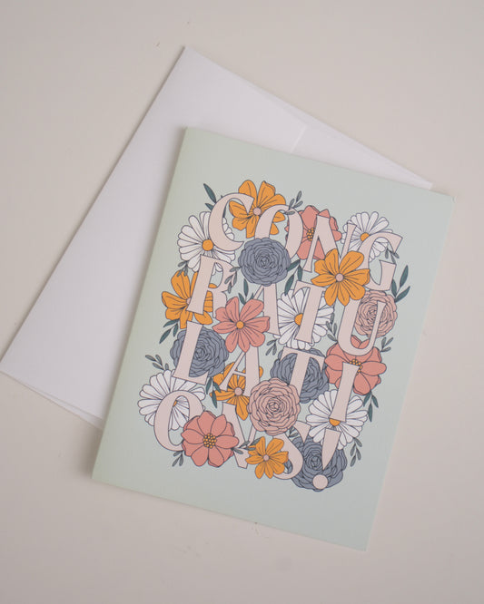 Mint Floral Congratulations Greeting Card