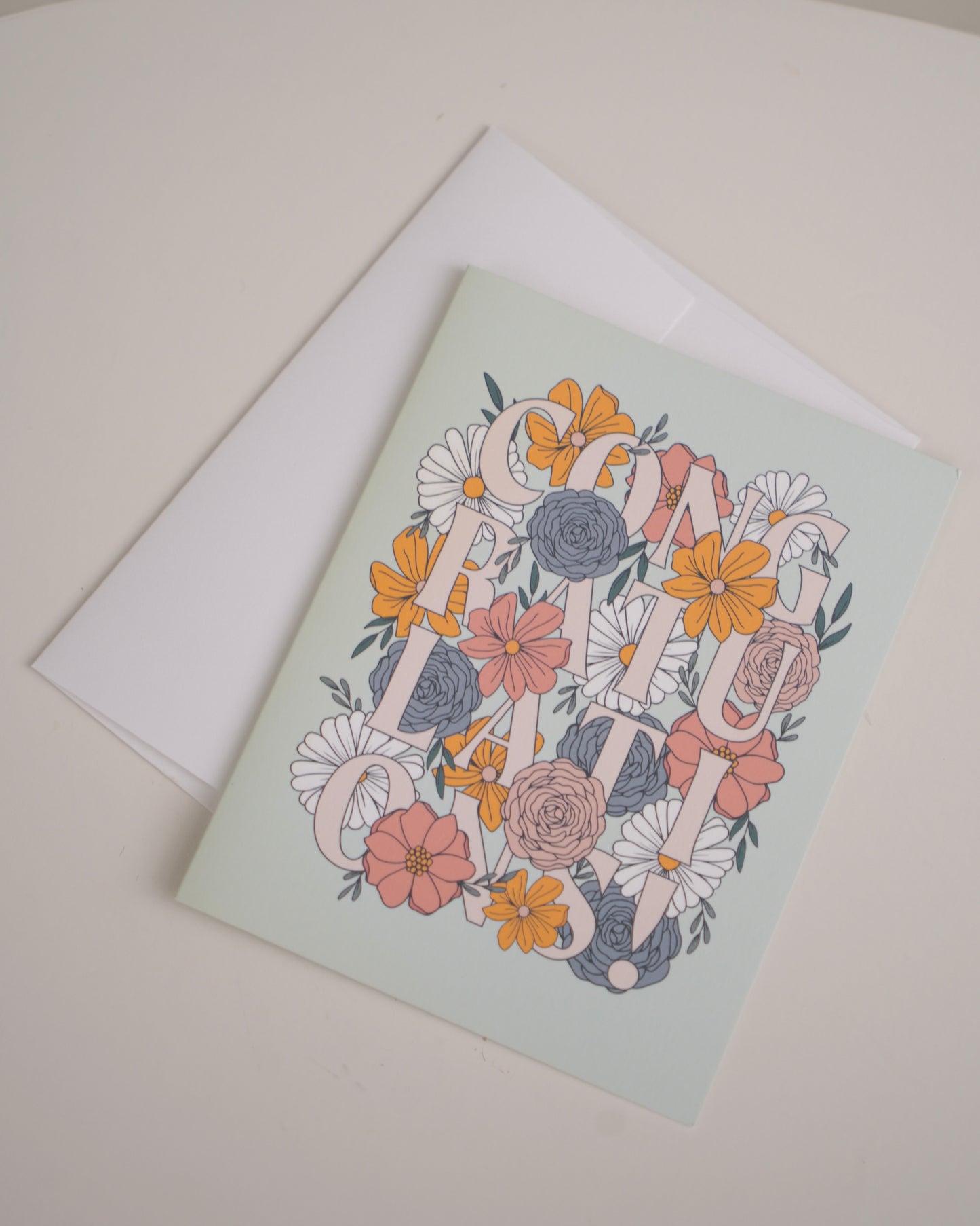 Mint Floral Congratulations Greeting Card