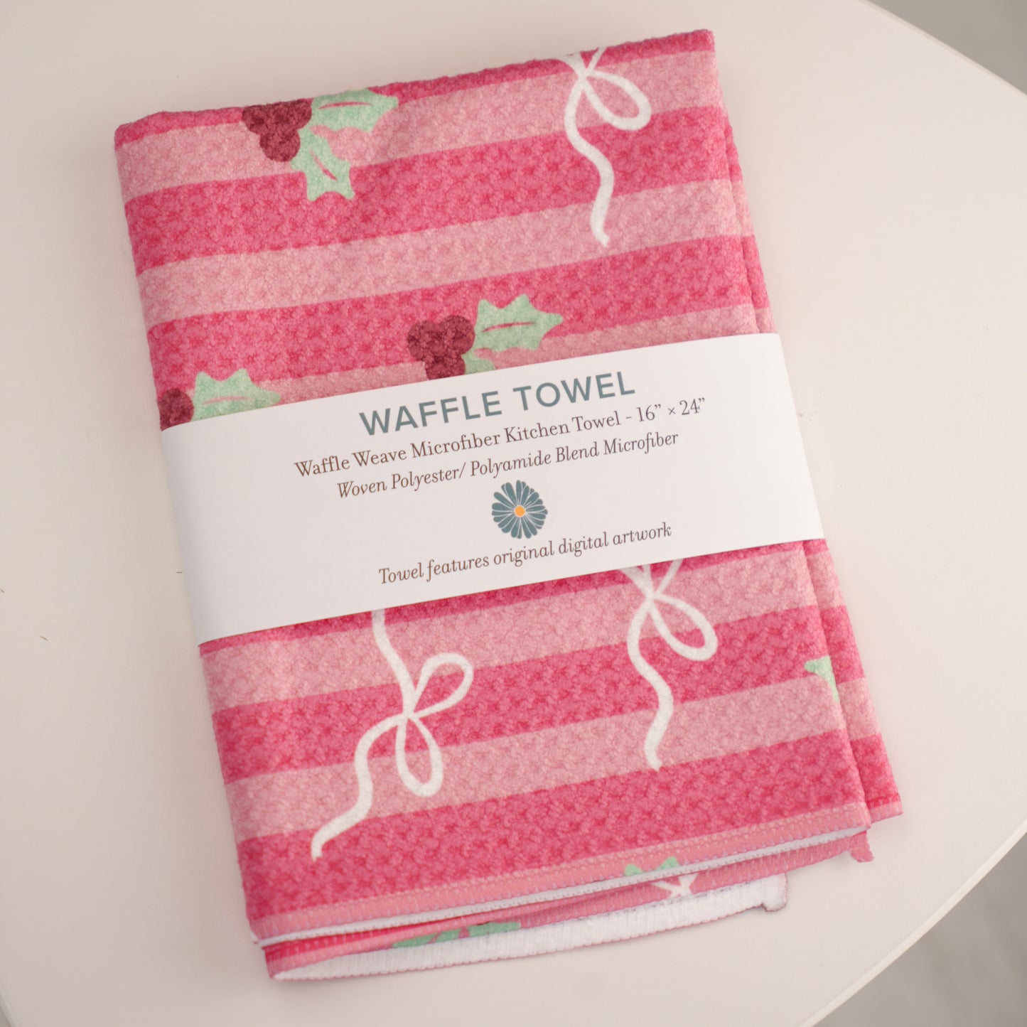Bow Stripe Waffle Knit Towel
