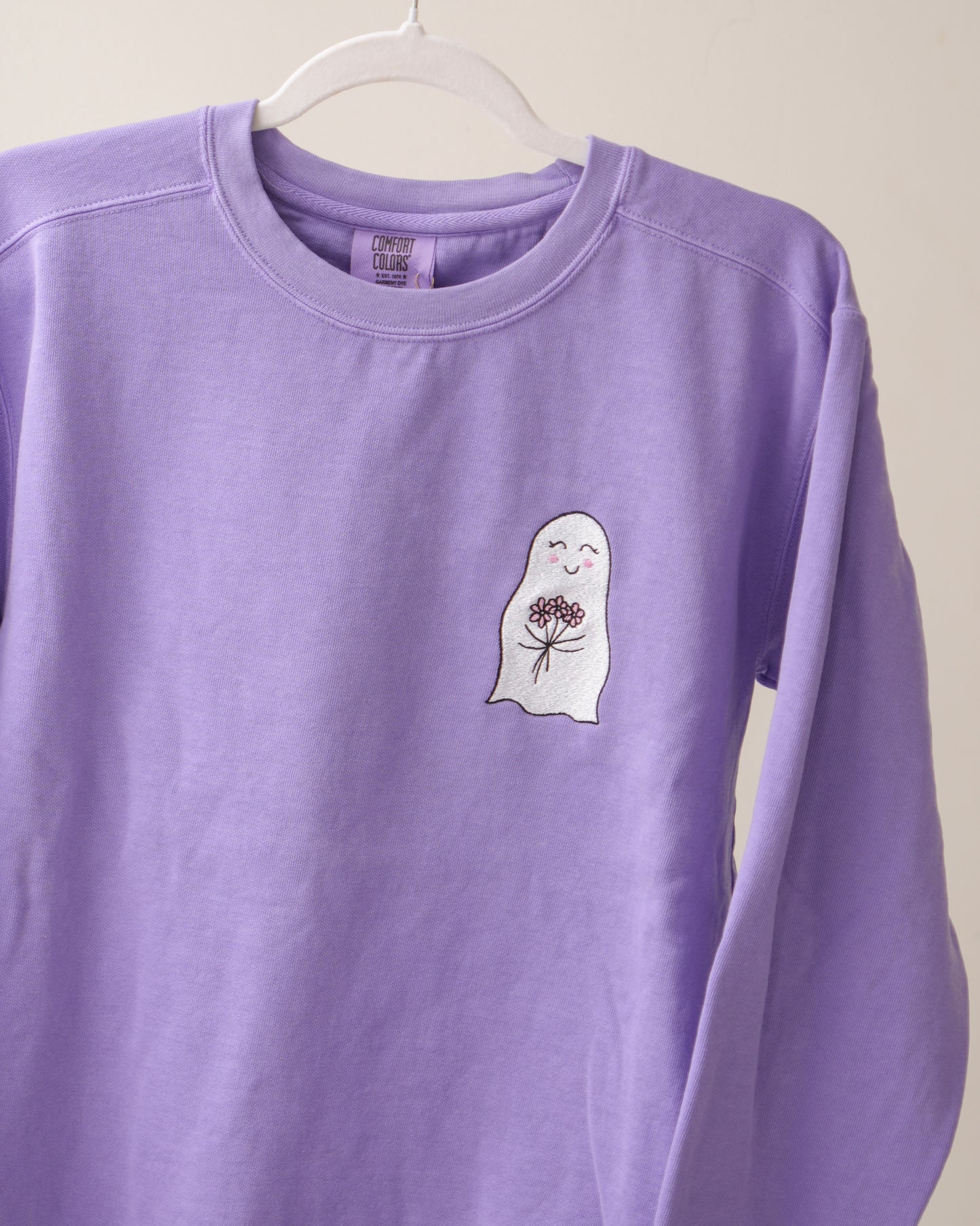 Floral Ghost Embroidered Crewneck - Purple