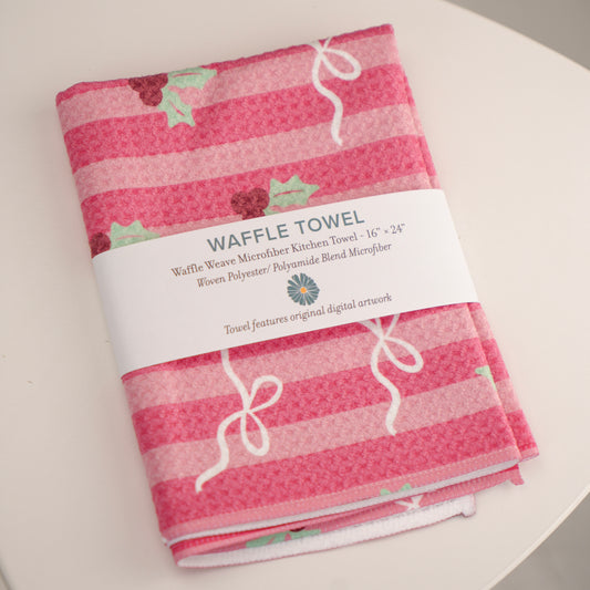 Bow Stripe Waffle Knit Towel