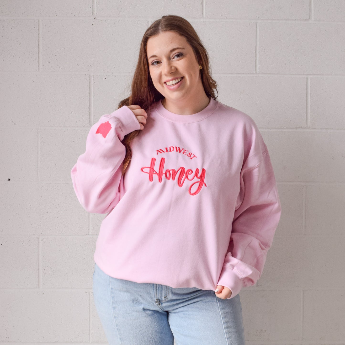 Pink Midwest Honey Embroidered Crewneck