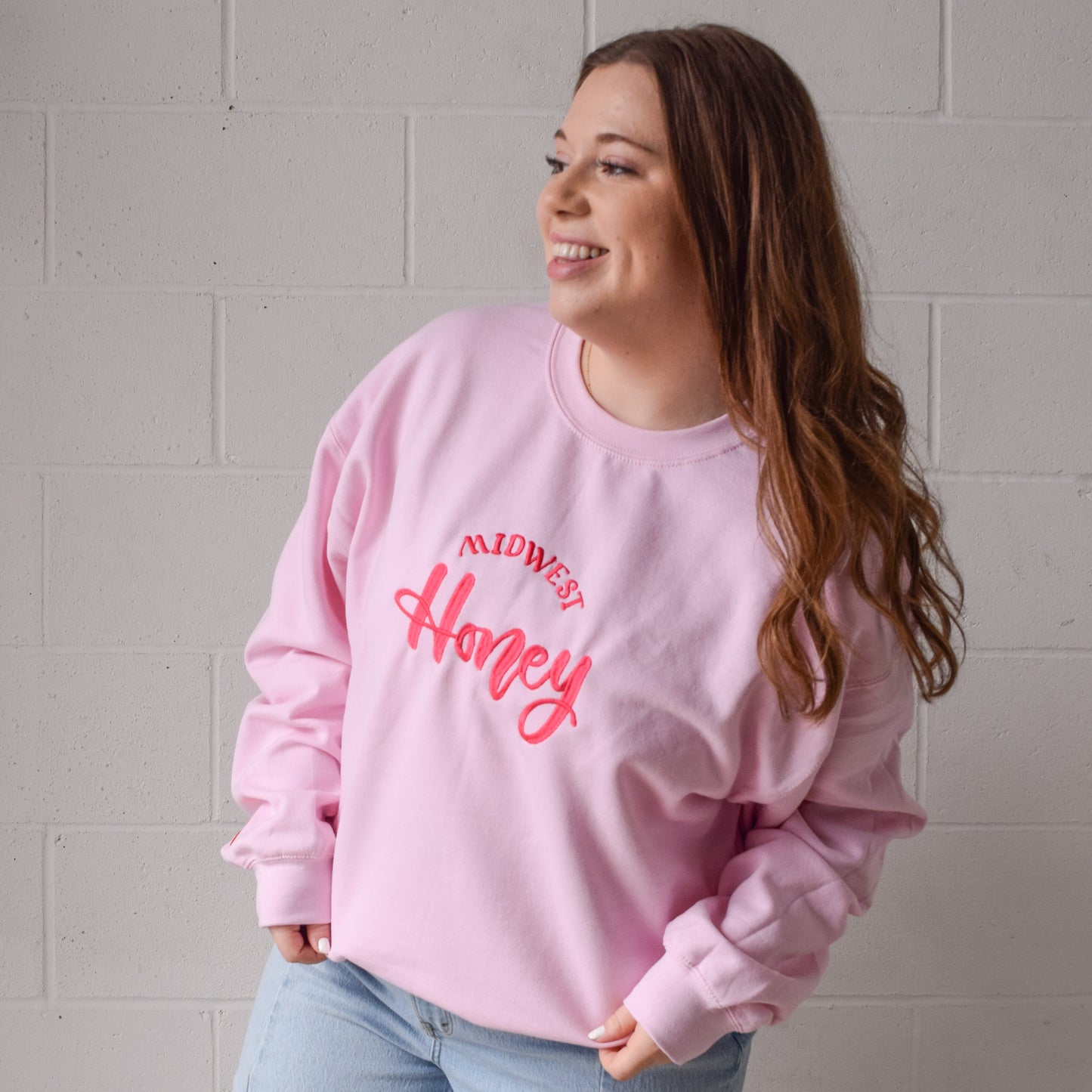 Pink Midwest Honey Embroidered Crewneck