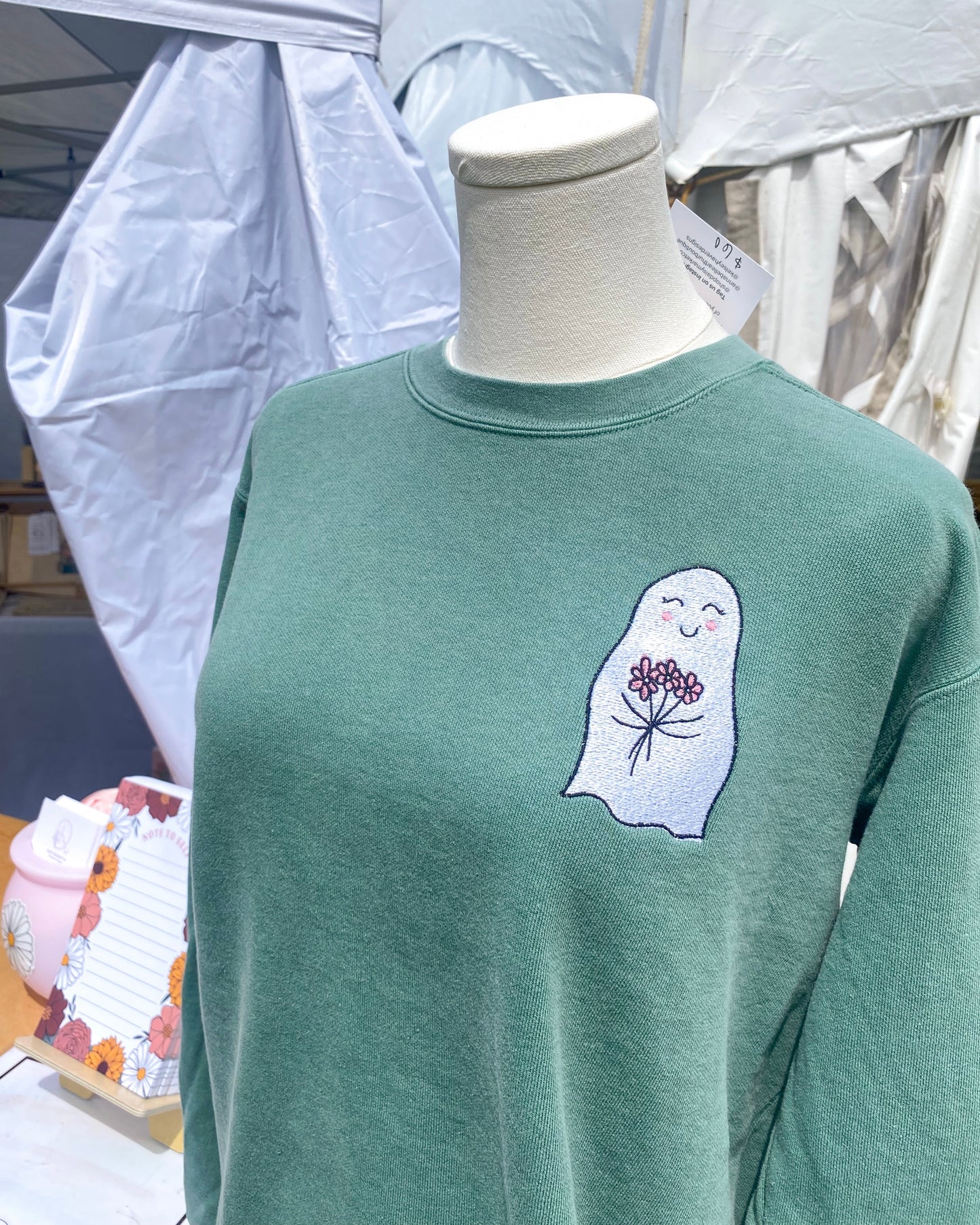 Floral Ghost Embroidered Crewneck - Green