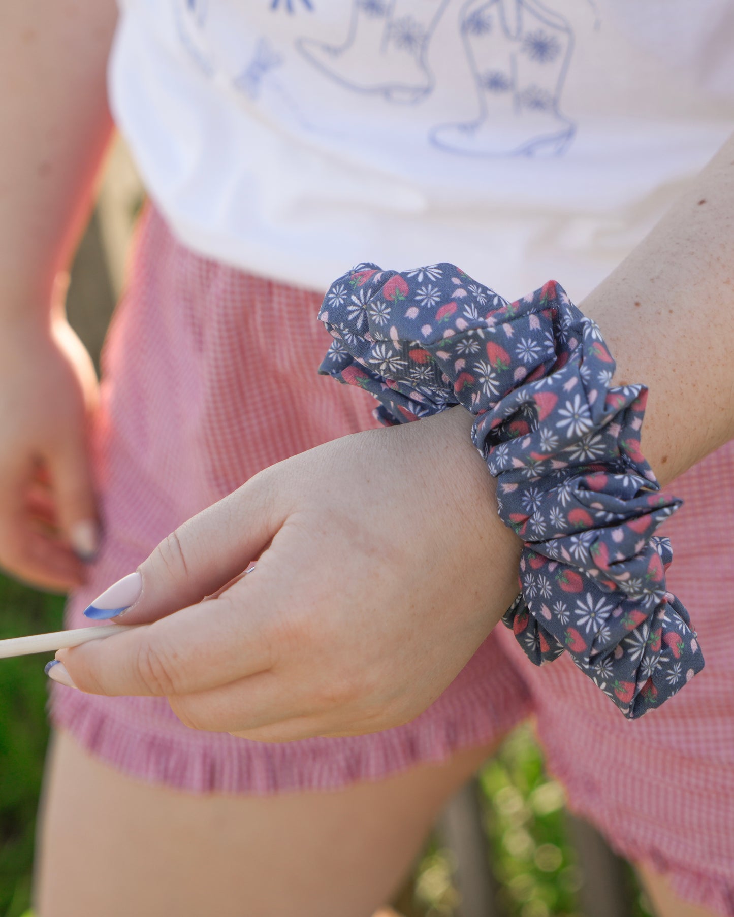 Oversized Strawberry Blooms Scrunchie