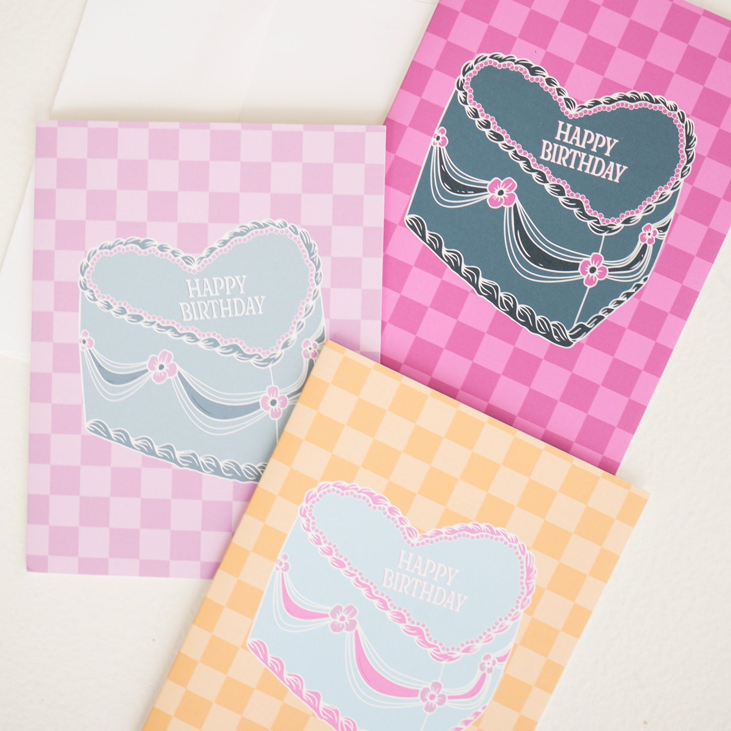 Birthday Vintage Heart Cake Greeting Card - Choose Your Color