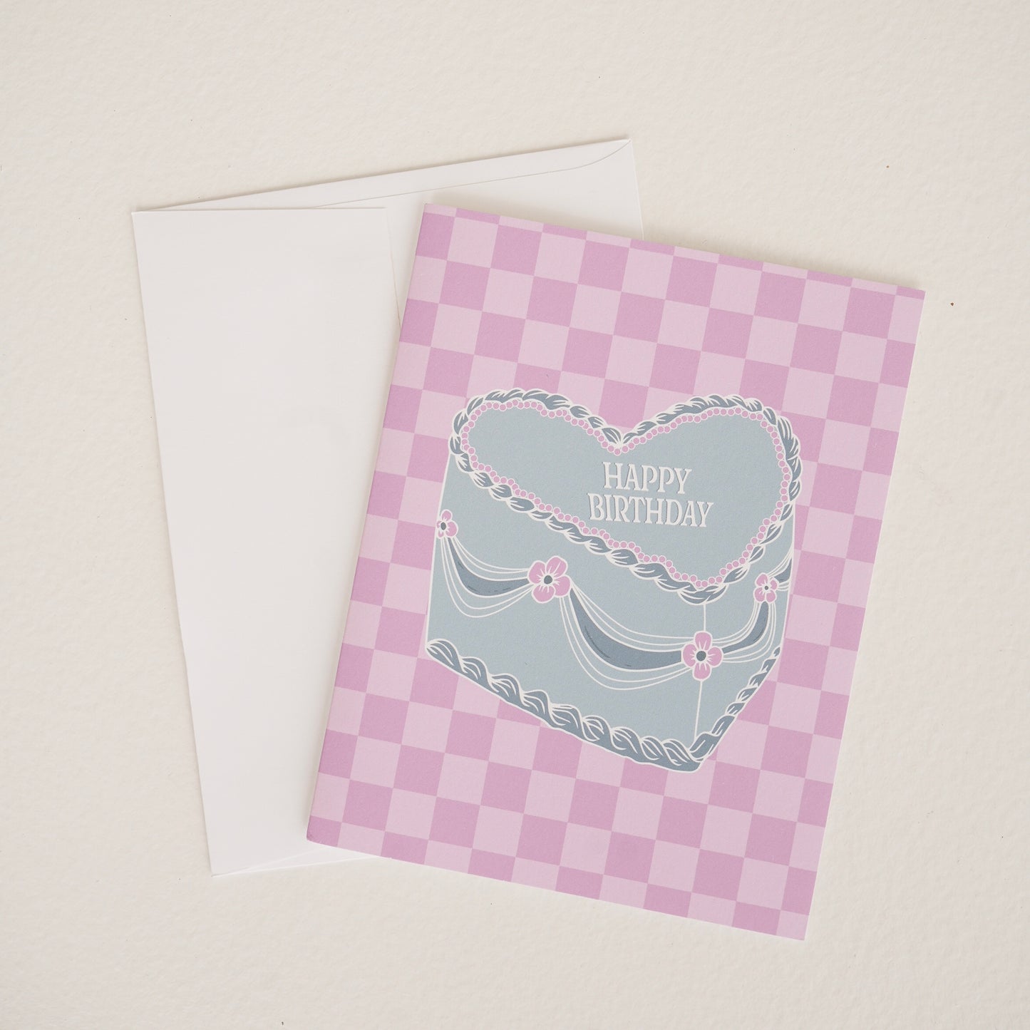 Birthday Vintage Heart Cake Greeting Card - Choose Your Color