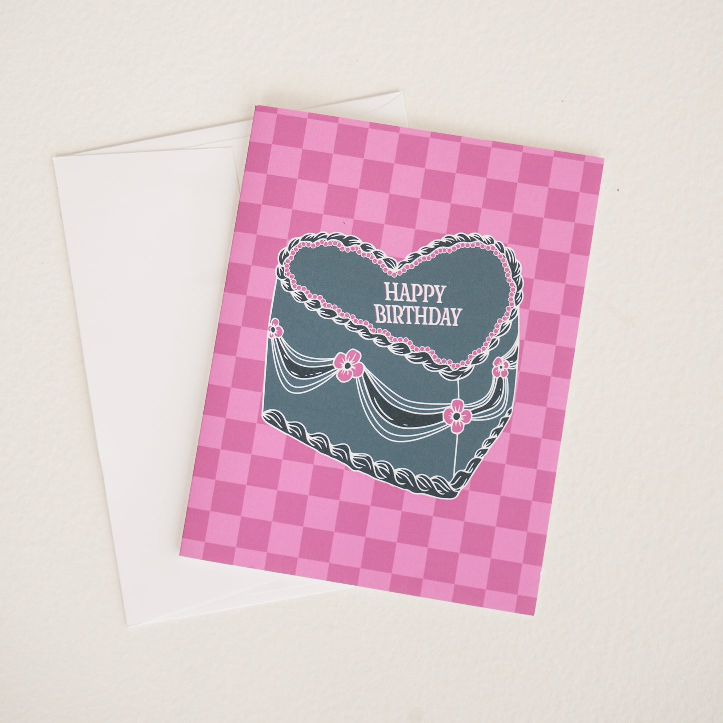 Birthday Vintage Heart Cake Greeting Card - Choose Your Color