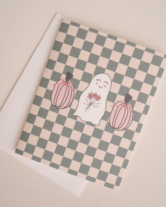 Checkered Ghost Greeting Card