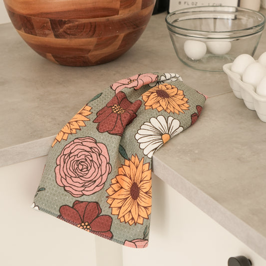 Fall Florals Waffle Knit Towel