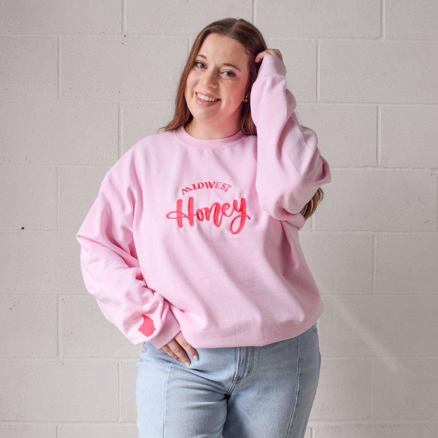 Pink Midwest Honey Embroidered Crewneck