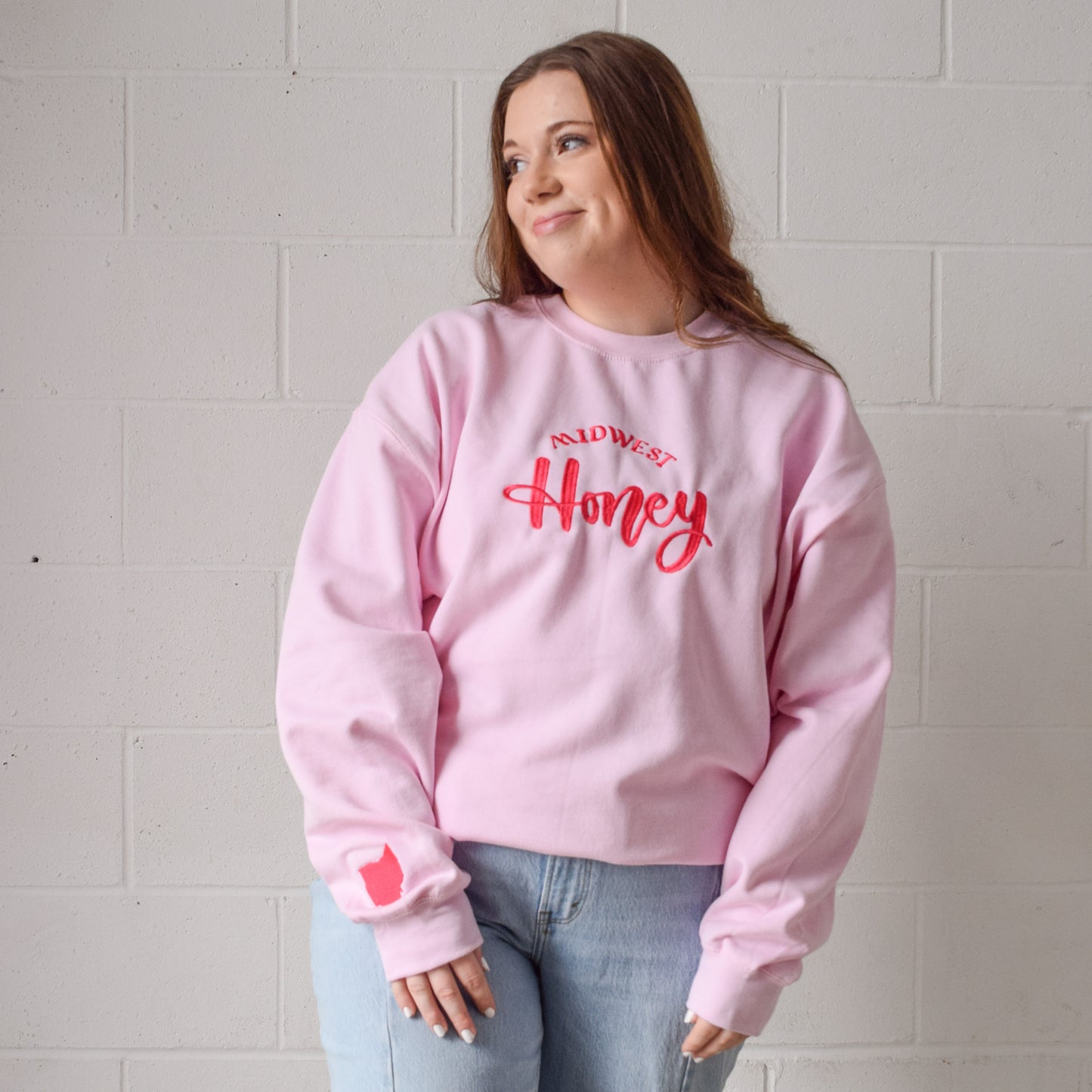 Pink Midwest Honey Embroidered Crewneck