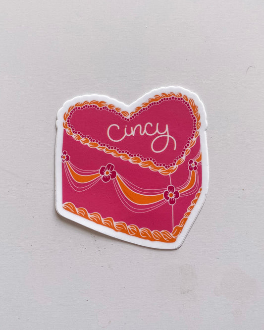 Cincinnati Vintage Heart Cake Sticker