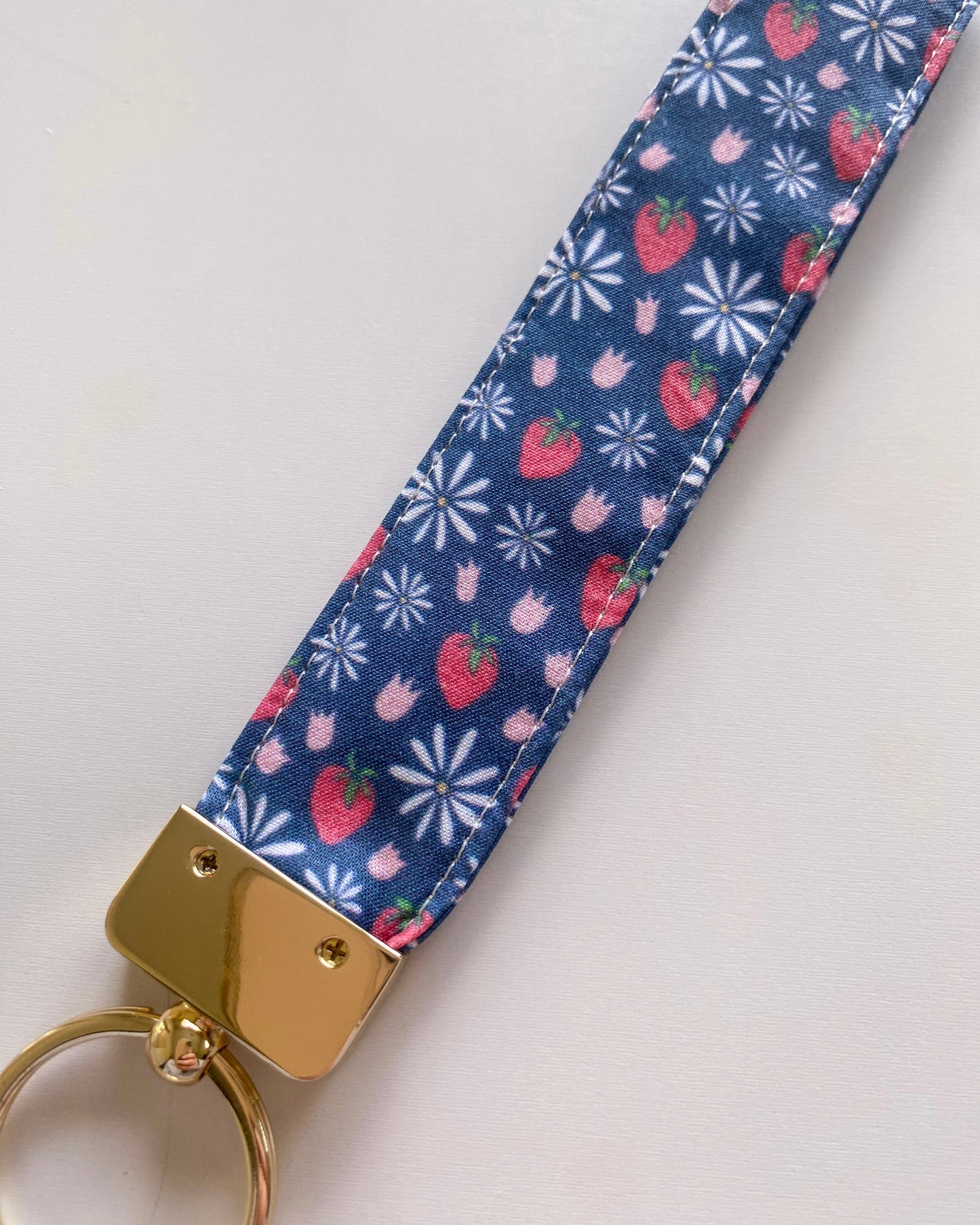 Strawberry Blooms Key Fob Wristlet