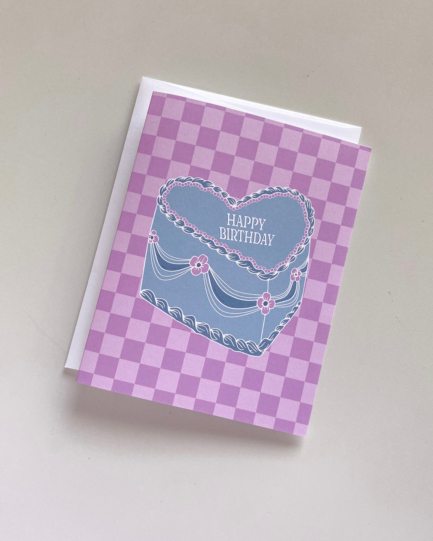 Birthday Vintage Heart Cake Greeting Card - Choose Your Color