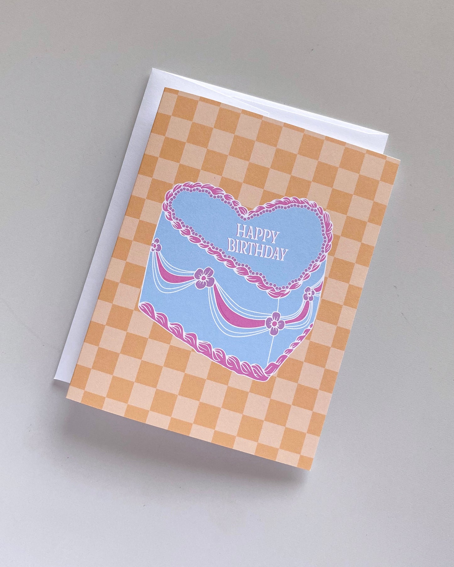 Birthday Vintage Heart Cake Greeting Card - Choose Your Color