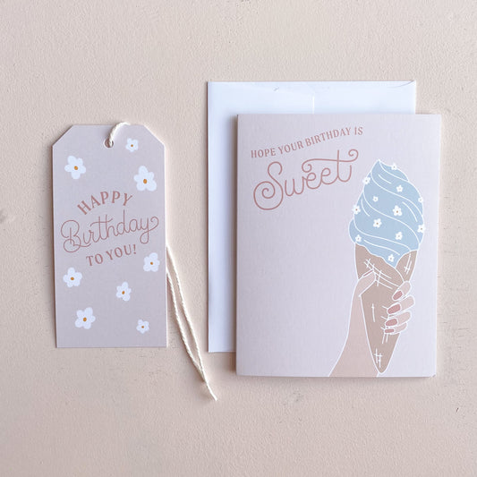 Blue Sweet Treat Birthday Card + Gift Tag Set