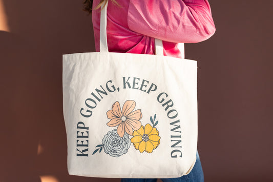 Keep Going, Keep Growing Jumbo Canvas Tote Bag