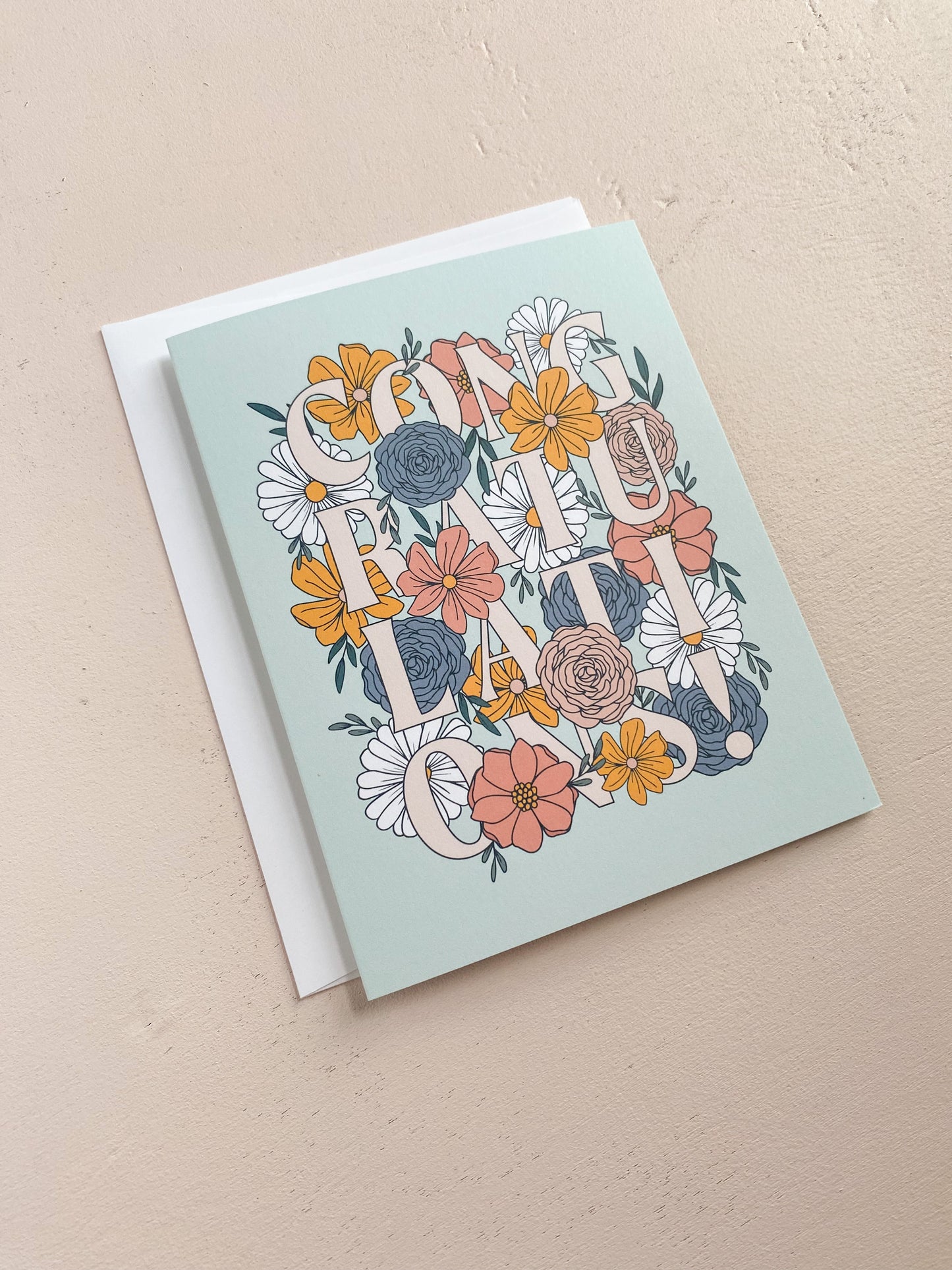 Mint Floral Congratulations Greeting Card